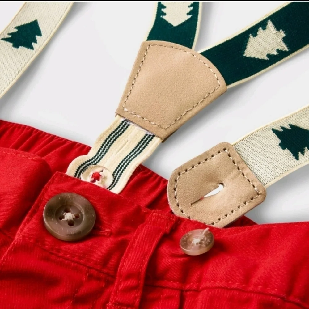 Cat & Jack Baby Boys Holiday Suspender Set NEW Christmas Tree - Picture 4 of 5